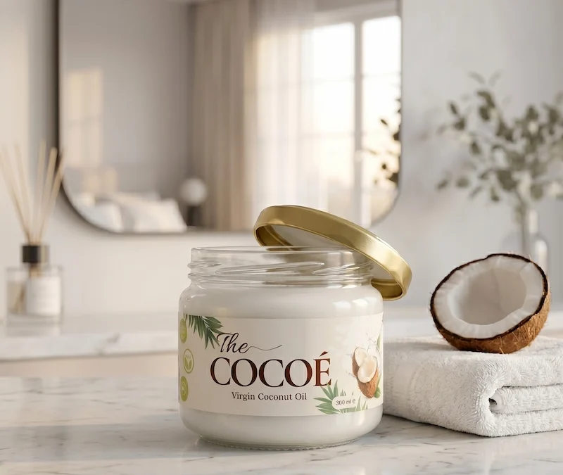 The COCOÉ soğuk sıkım hindistan cevizi yağı kavanozu ile gece boyu yaşlanma karşıtı cilt bakım ve mühürleme ritüeli
